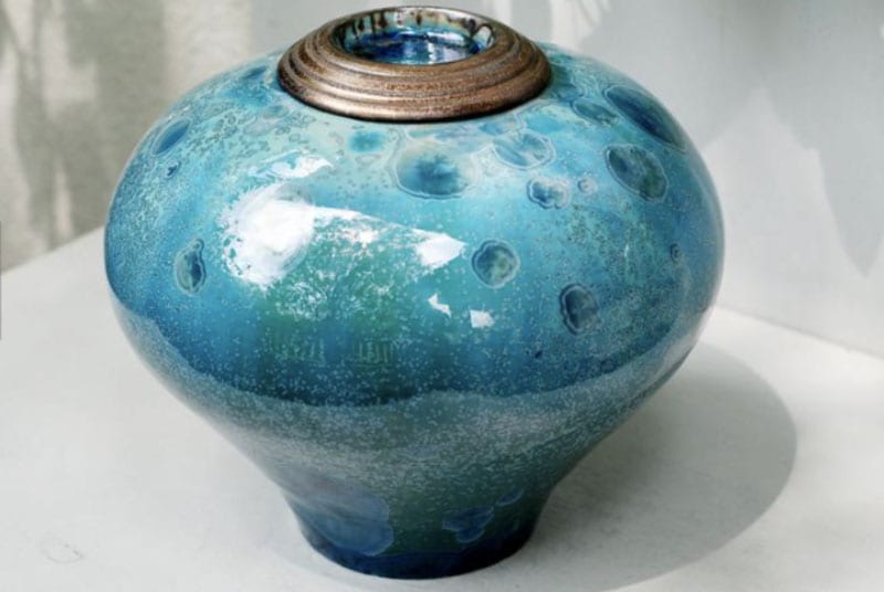 urne funeraire en ceramique et verre bleue turquoise