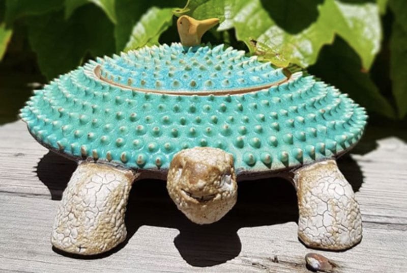 urne funeraire tortue bleue turquoise en ceramique