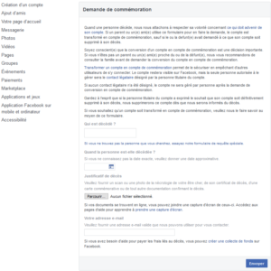 Formulaire de demande de commémoration Facebook