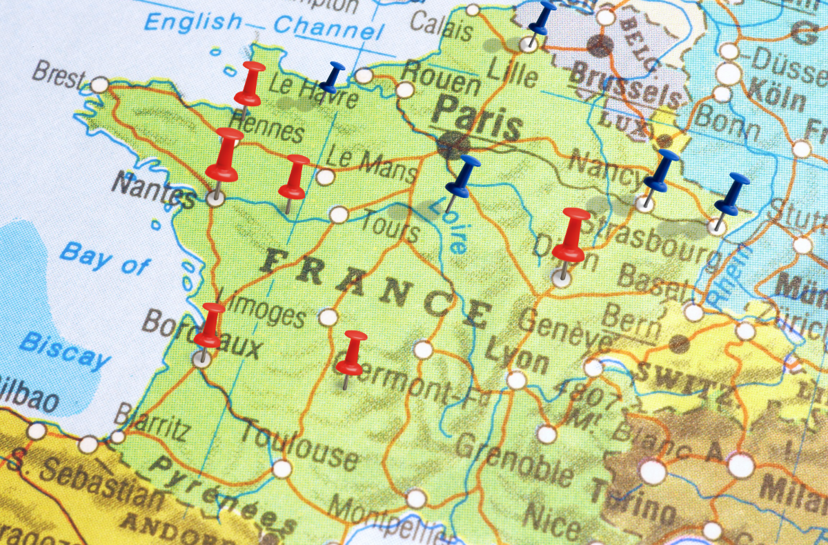 Carte de France des Coopératives Funéraires
