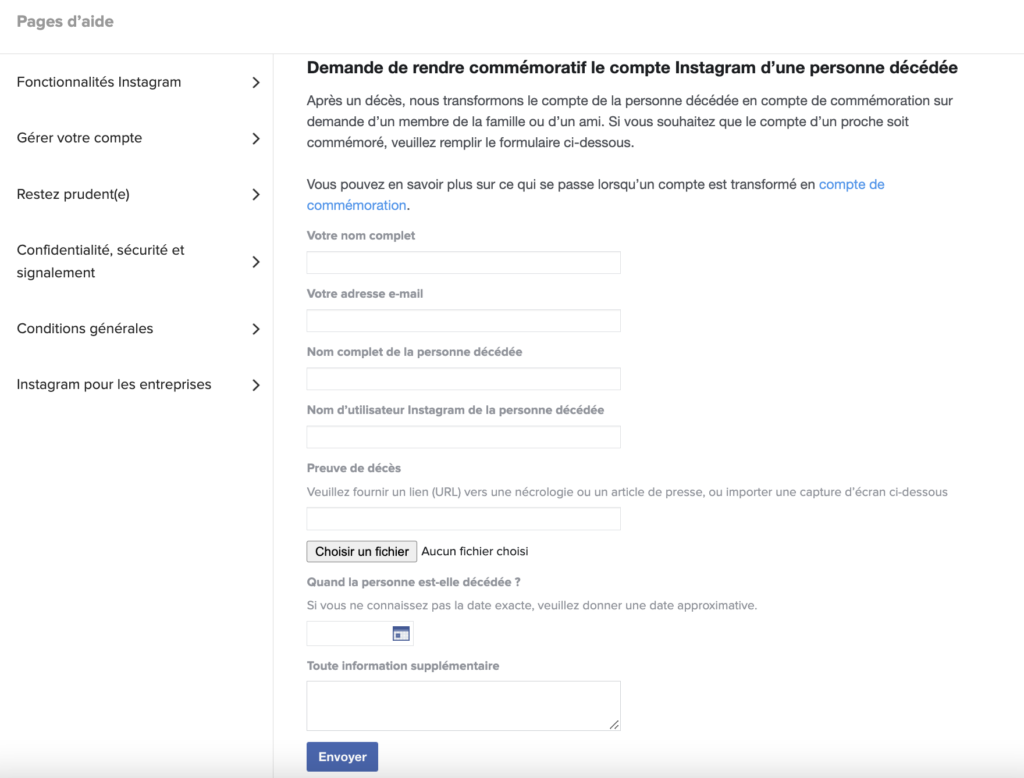 Transformer un compte instagram en compte commémoratif après un décès démarche 